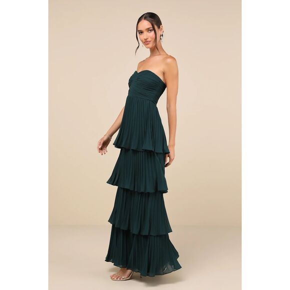 Lulus Seriously Sensational Emerald Strapless Tiered Maxi Dress Size L NWT - Picture 4 of 9